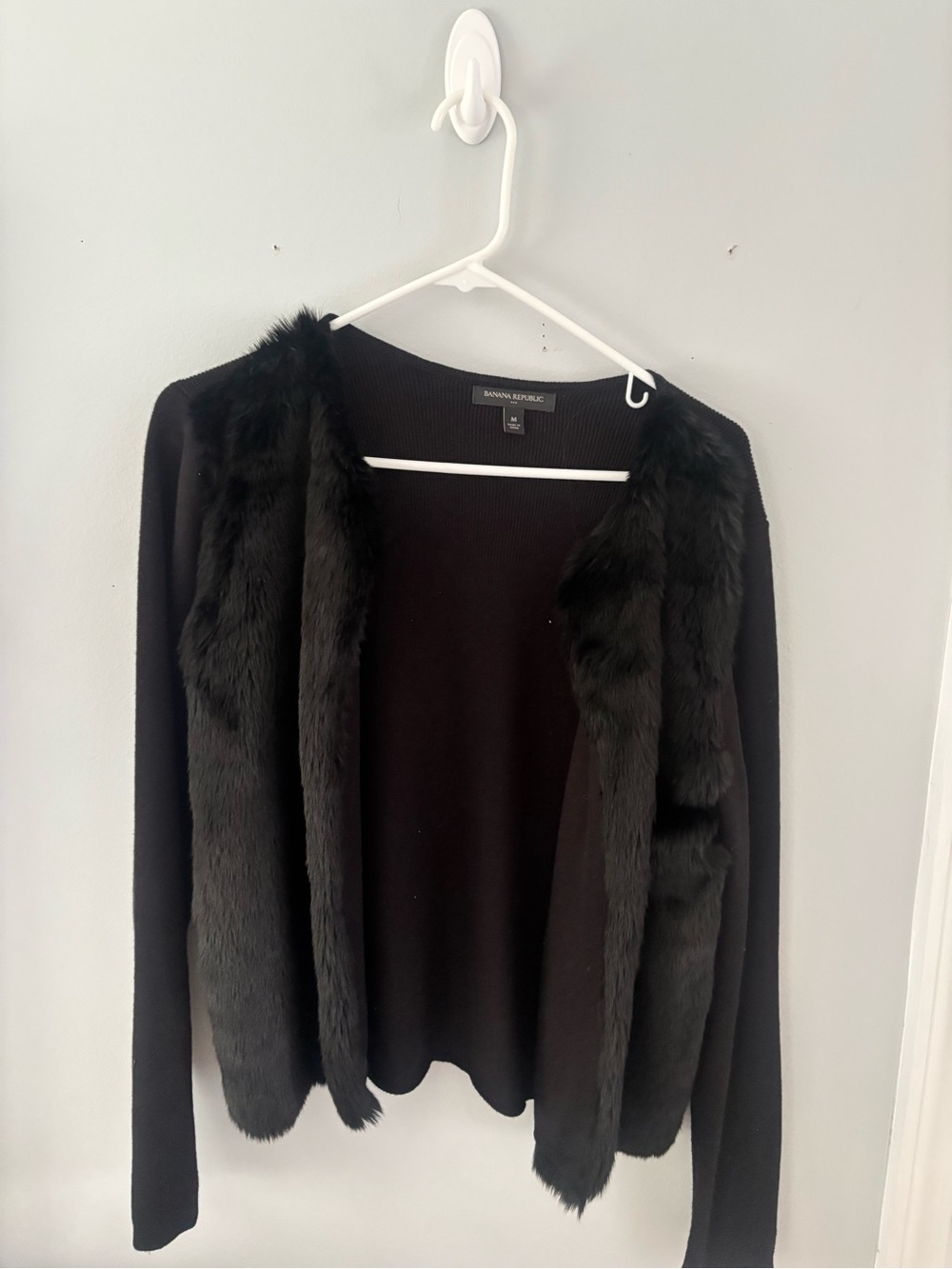 Banana Republic Black Faux Fur-Trim Open Cardigan